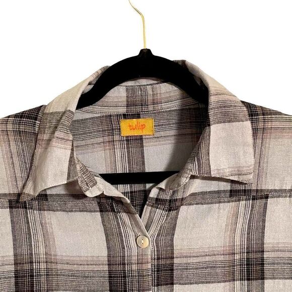 tulip brand clothing plaid cotton boho 2 pocket button full sweep tunic XS - Picture 2 of 11